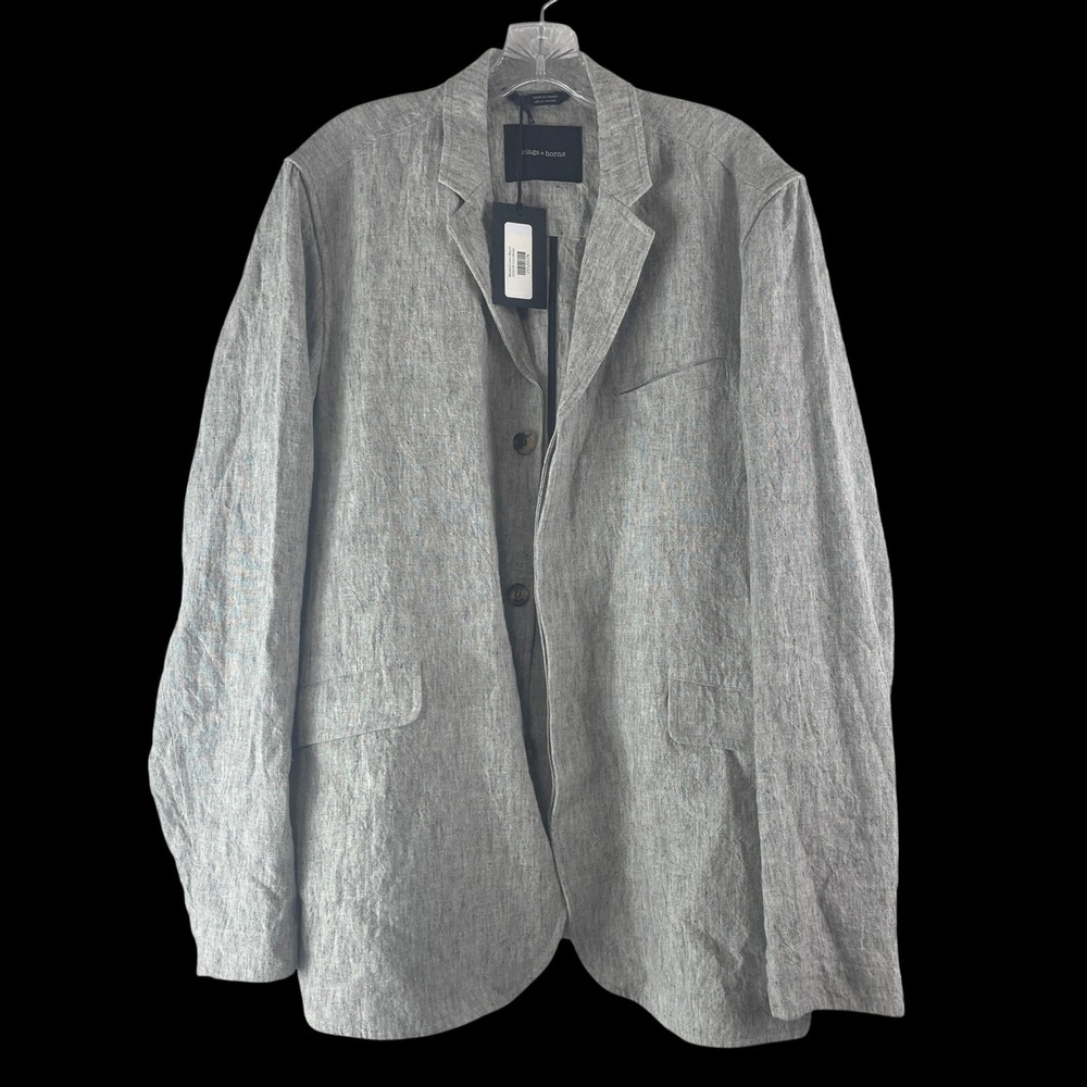 Wings+Horns Washed 100% Linen Blazer Mens Size XL Grey Coastal Summer New